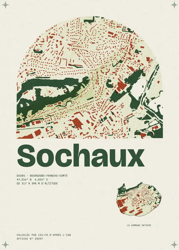 Affiche de Sochaux, calculée par 123-fr d'après l'IGN