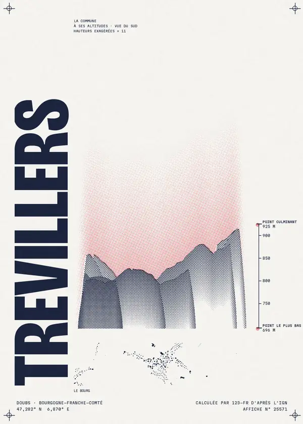 Affiche de Trévillers, calculée par 123-fr d'après l'IGN