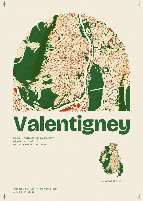 Affiche de Valentigney, calculée par 123-fr d'après l'IGN