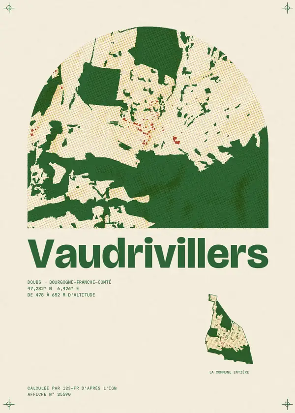 Affiche de Vaudrivillers, calculée par 123-fr d'après l'IGN