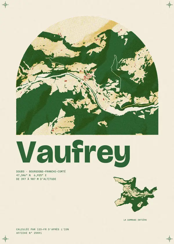 Affiche de Vaufrey, calculée par 123-fr d'après l'IGN