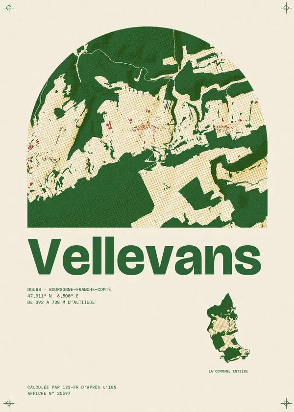 Affiche de Vellevans, calculée par 123-fr d'après l'IGN