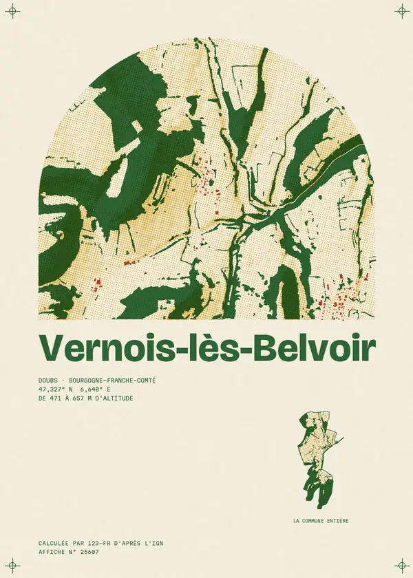 Affiche de Vernois-lès-Belvoir, calculée par 123-fr d'après l'IGN