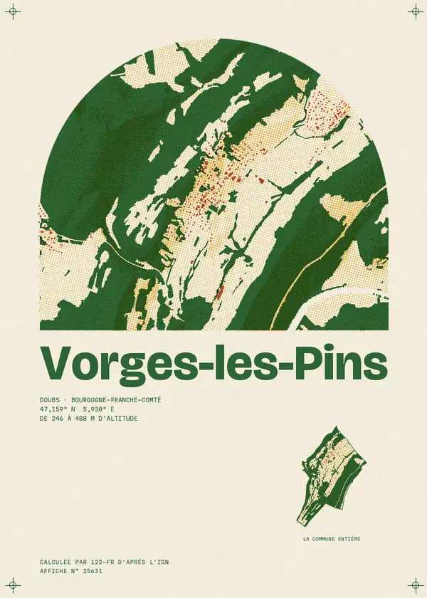 Affiche de Vorges-les-Pins, calculée par 123-fr d'après l'IGN