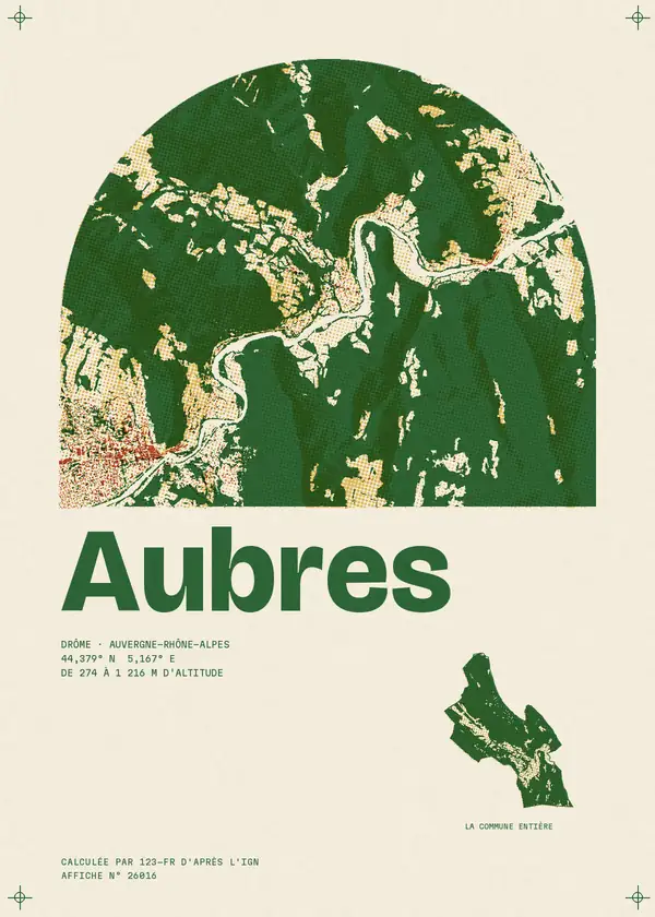 Affiche de Aubres, calculée par 123-fr d'après l'IGN