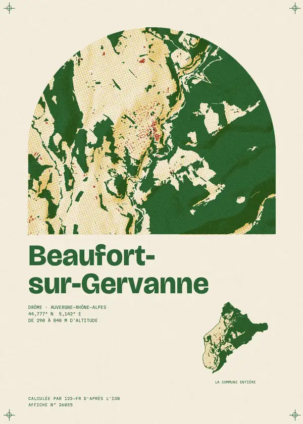 Affiche de Beaufort-sur-Gervanne, calculée par 123-fr d'après l'IGN