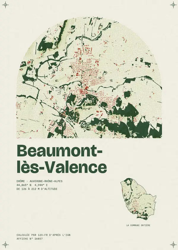 Affiche de Beaumont-lès-Valence, calculée par 123-fr d'après l'IGN