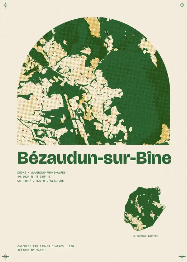 Affiche de Bézaudun-sur-Bîne, calculée par 123-fr d'après l'IGN