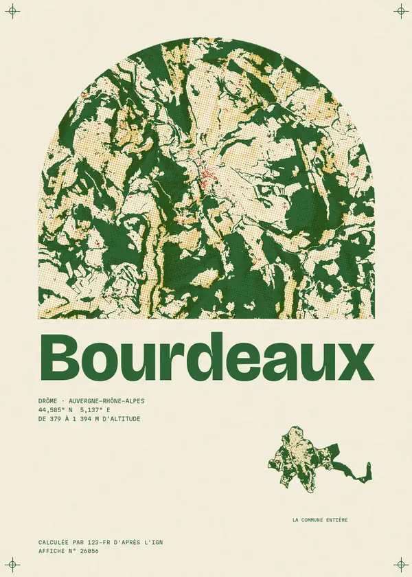Affiche de Bourdeaux, calculée par 123-fr d'après l'IGN