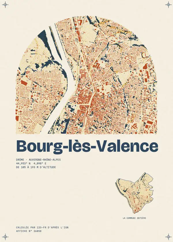 Affiche de Bourg-lès-Valence, calculée par 123-fr d'après l'IGN