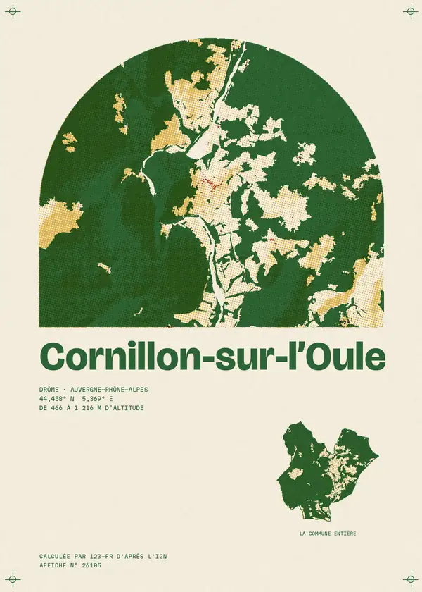 Affiche de Cornillon-sur-l'Oule, calculée par 123-fr d'après l'IGN