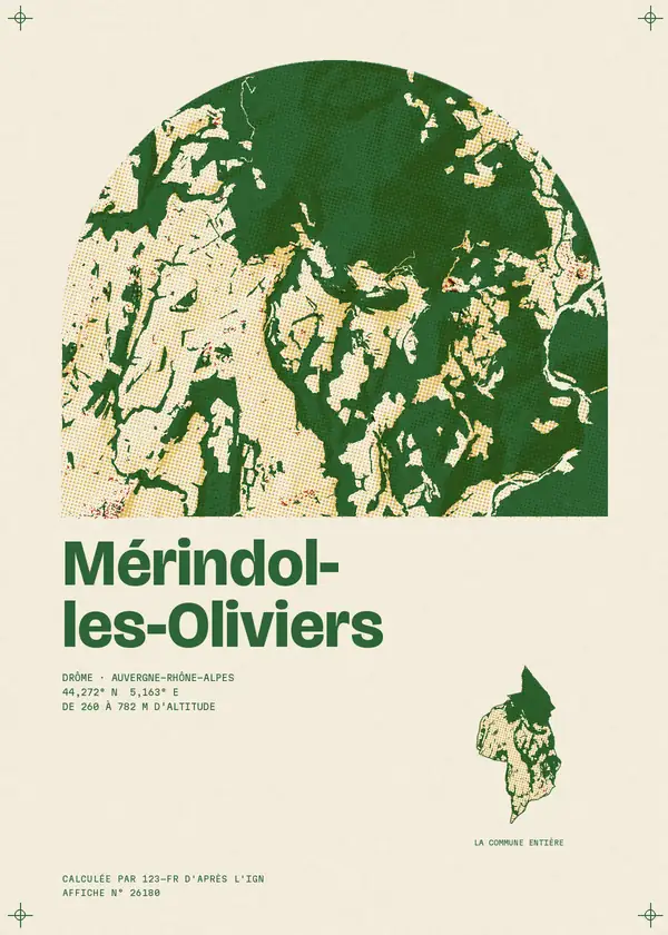 Affiche de Mérindol-les-Oliviers, calculée par 123-fr d'après l'IGN