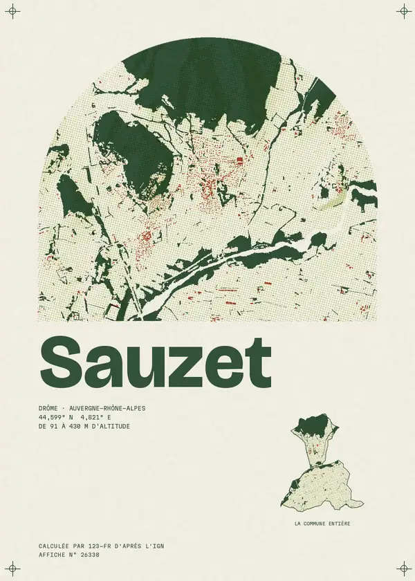 Affiche de Sauzet, calculée par 123-fr d'après l'IGN