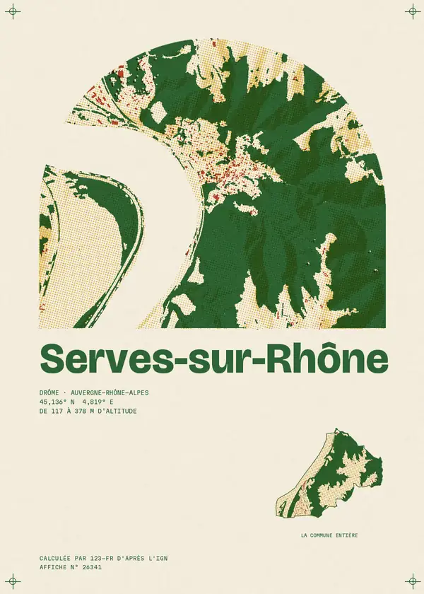 Affiche de Serves-sur-Rhône, calculée par 123-fr d'après l'IGN