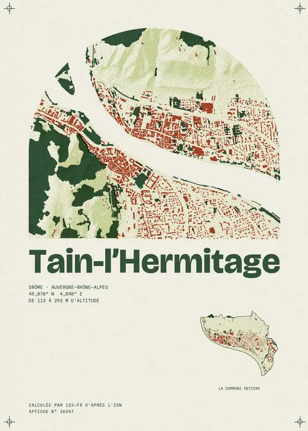 Affiche de Tain-l'Hermitage, calculée par 123-fr d'après l'IGN