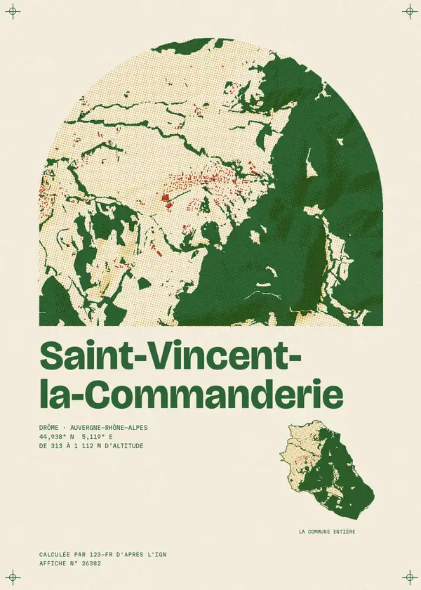 Affiche de Saint-Vincent-la-Commanderie, calculée par 123-fr d'après l'IGN