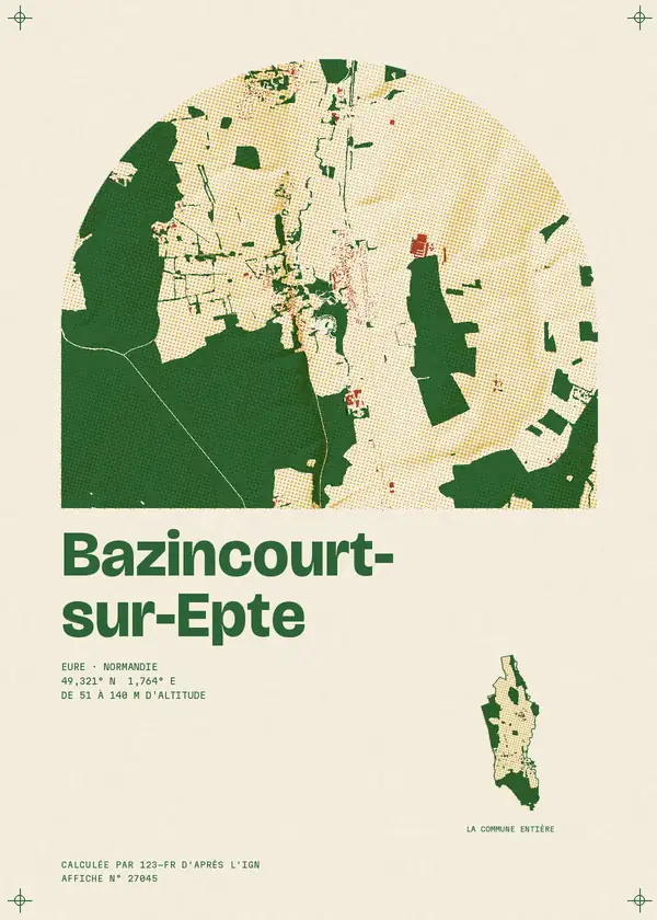 Affiche de Bazincourt-sur-Epte, calculée par 123-fr d'après l'IGN