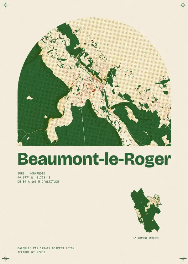 Affiche de Beaumont-le-Roger, calculée par 123-fr d'après l'IGN