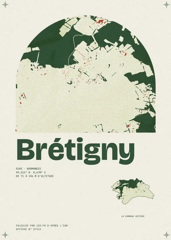 Affiche de Brétigny, calculée par 123-fr d'après l'IGN