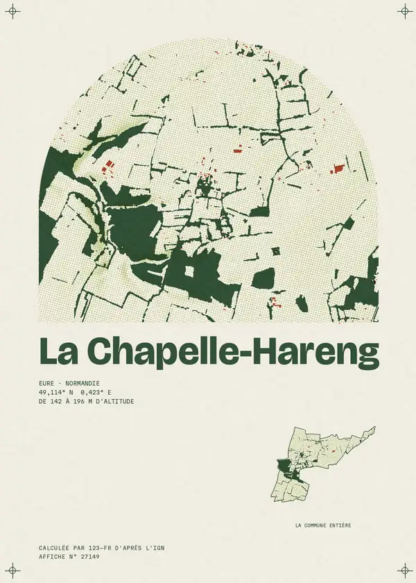 Affiche de La Chapelle-Hareng, calculée par 123-fr d'après l'IGN