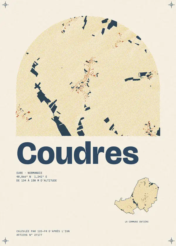 Affiche de Coudres, calculée par 123-fr d'après l'IGN