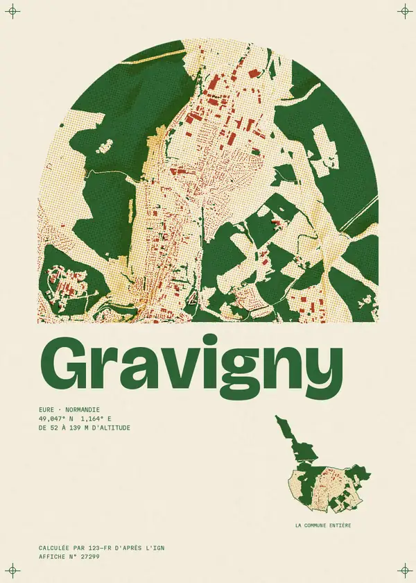 Affiche de Gravigny, calculée par 123-fr d'après l'IGN