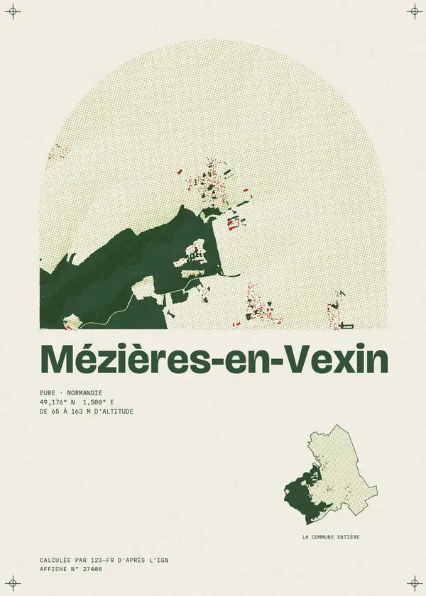 Affiche de Mézières-en-Vexin, calculée d'après l'IGN