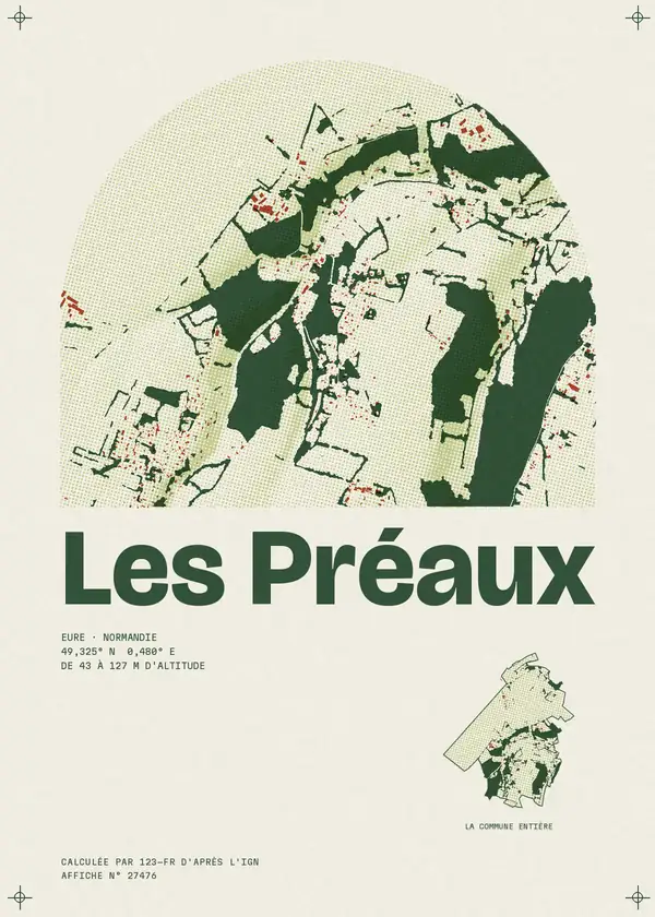 Affiche de Les Préaux, calculée par 123-fr d'après l'IGN