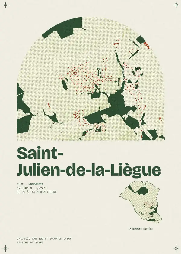 Affiche de Saint-Julien-de-la-Liègue, calculée par 123-fr d'après l'IGN