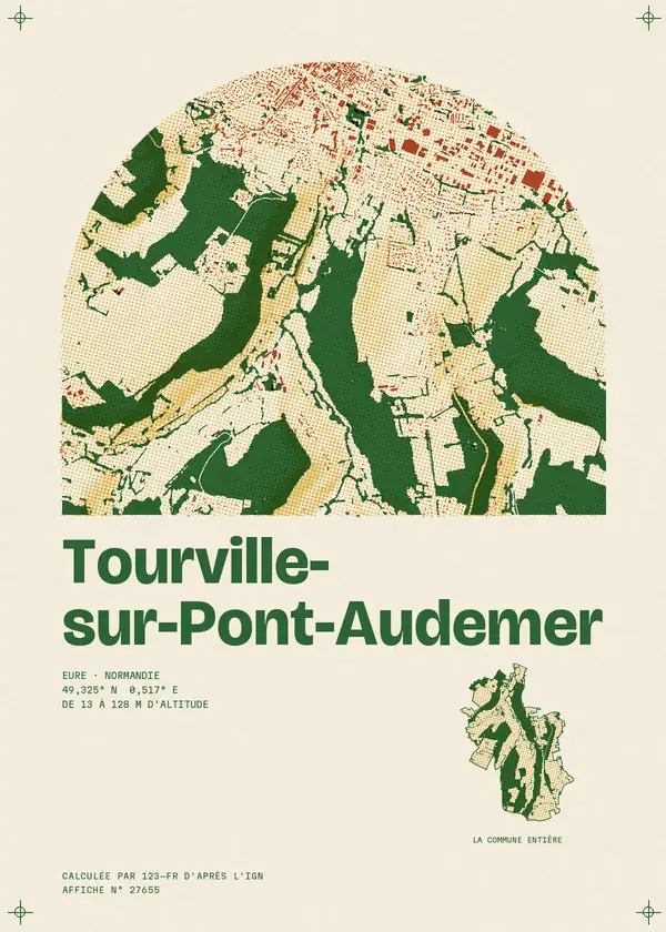 Affiche de Tourville-sur-Pont-Audemer, calculée par 123-fr d'après l'IGN