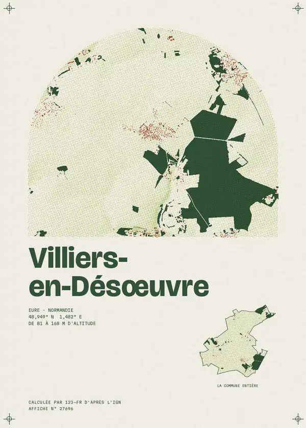 Affiche de Villiers-en-Désœuvre, calculée par 123-fr d'après l'IGN