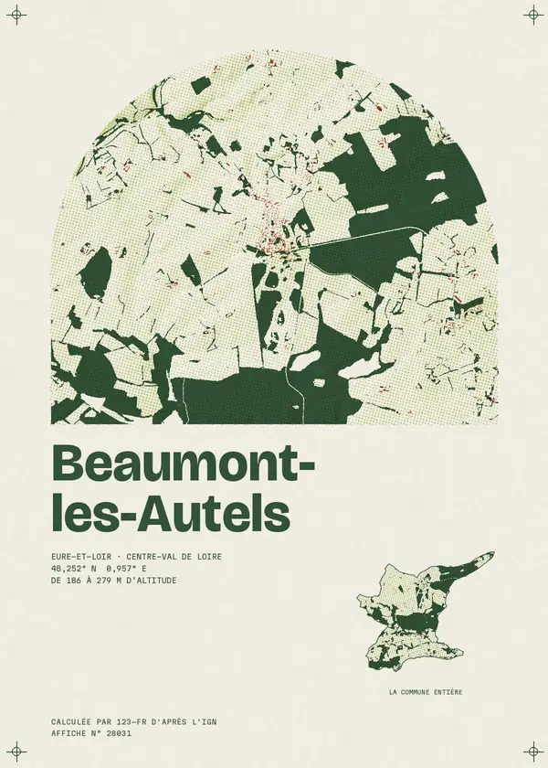 Affiche de Beaumont-les-Autels, calculée par 123-fr d'après l'IGN