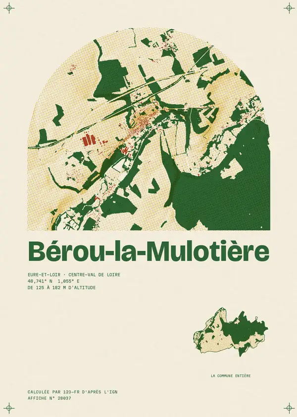 Affiche de Bérou-la-Mulotière, calculée par 123-fr d'après l'IGN