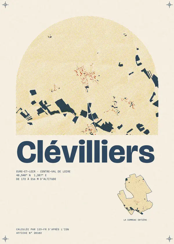 Affiche de Clévilliers, calculée par 123-fr d'après l'IGN