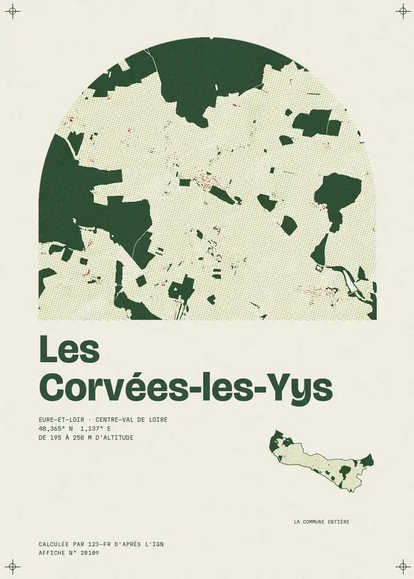 Affiche de Les Corvées-les-Yys, calculée par 123-fr d'après l'IGN