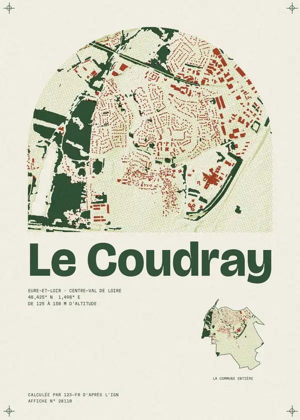 Affiche de Le Coudray, calculée par 123-fr d'après l'IGN