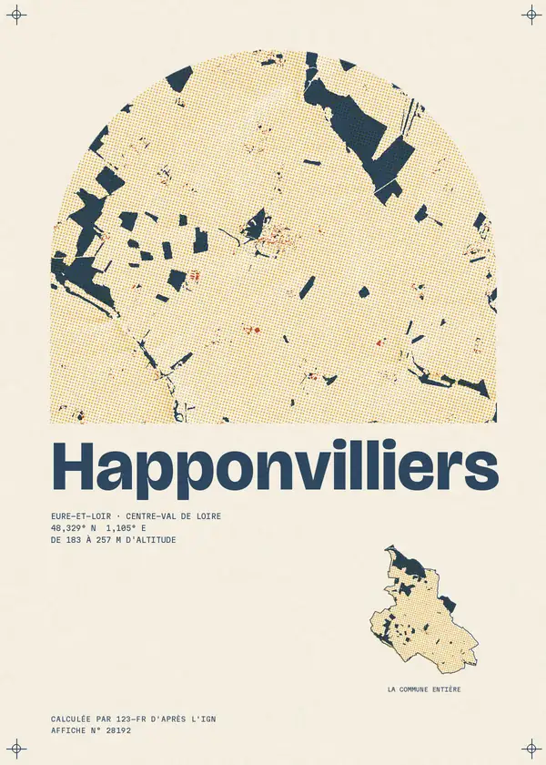 Affiche de Happonvilliers, calculée par 123-fr d'après l'IGN