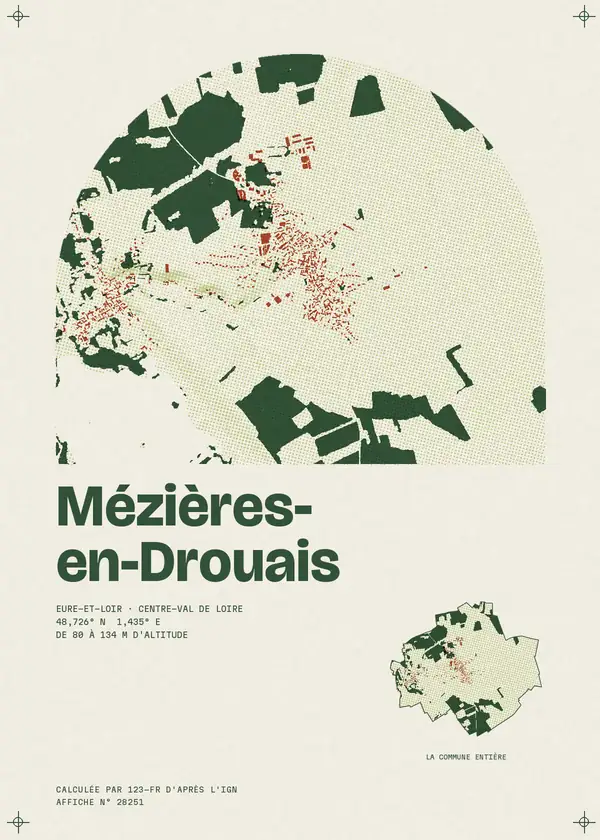 Affiche de Mézières-en-Drouais, calculée par 123-fr d'après l'IGN
