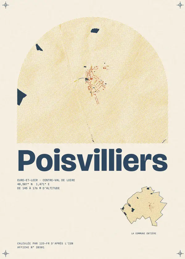 Affiche de Poisvilliers, calculée d'après l'IGN