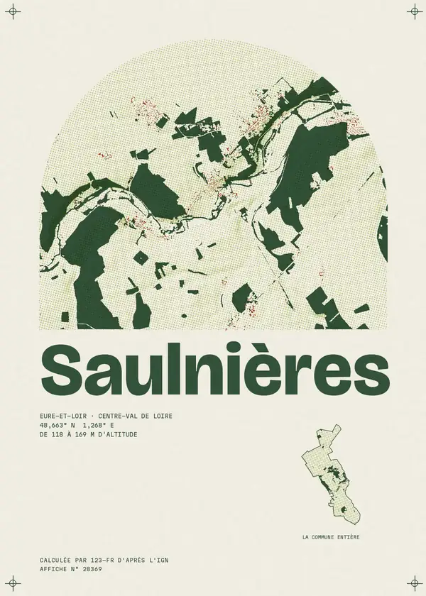Affiche de Saulnières, calculée par 123-fr d'après l'IGN
