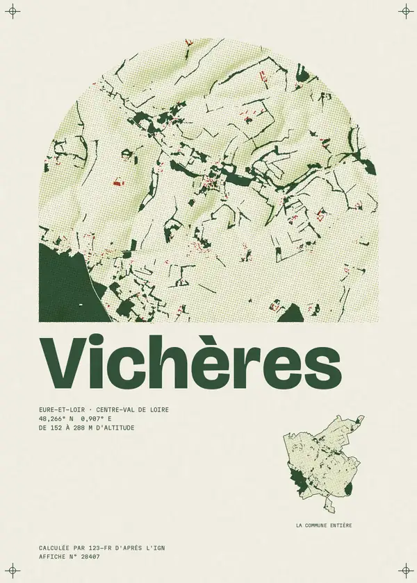 Affiche de Vichères, calculée par 123-fr d'après l'IGN