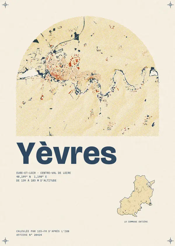 Affiche de Yèvres, calculée par 123-fr d'après l'IGN