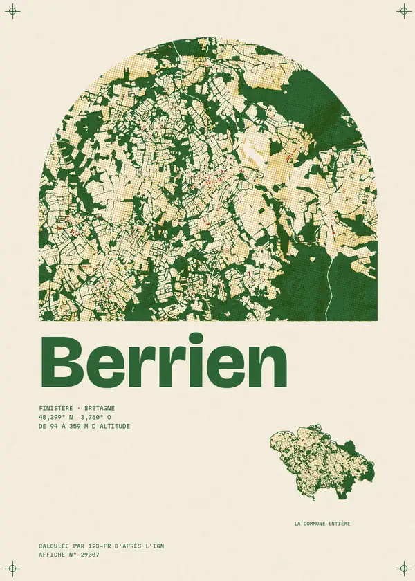 Affiche de Berrien, calculée par 123-fr d'après l'IGN