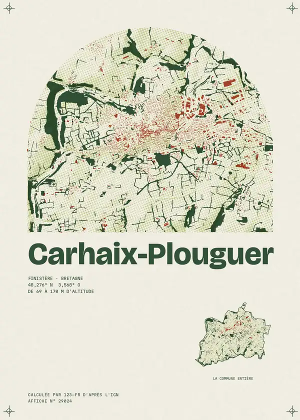 Affiche de Carhaix-Plouguer, calculée par 123-fr d'après l'IGN