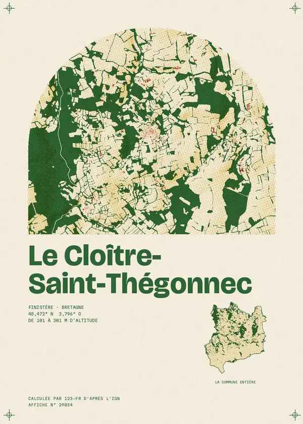 Affiche de Le Cloître-Saint-Thégonnec, calculée par 123-fr d'après l'IGN