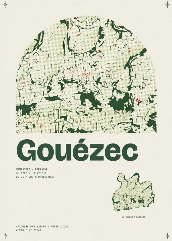Affiche de Gouézec, calculée par 123-fr d'après l'IGN