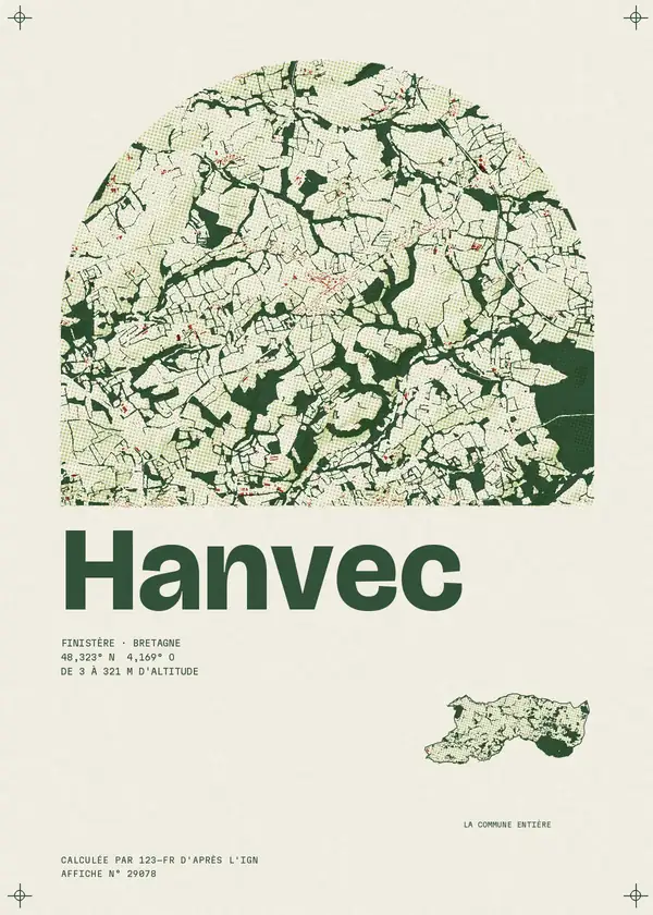 Affiche de Hanvec, calculée par 123-fr d'après l'IGN