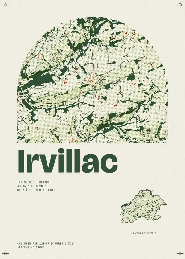 Affiche de Irvillac, calculée par 123-fr d'après l'IGN