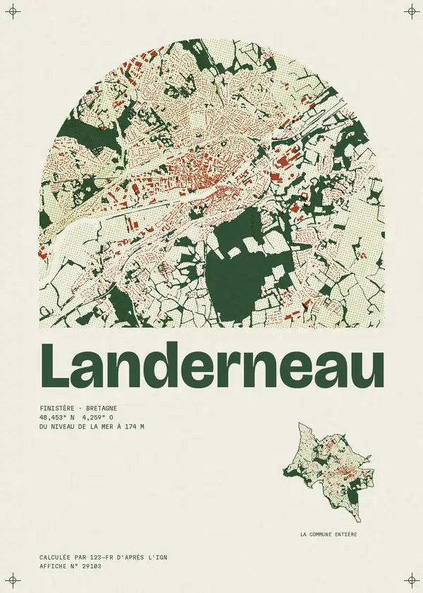 Affiche de Landerneau, calculée par 123-fr d'après l'IGN