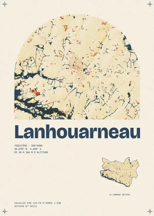 Affiche de Lanhouarneau, calculée par 123-fr d'après l'IGN